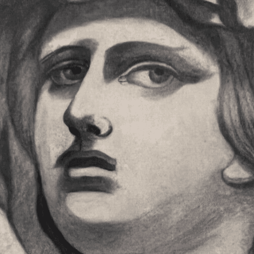 Antique Drawing Charcoal Original Portrait Woman Sculpture signed image 2