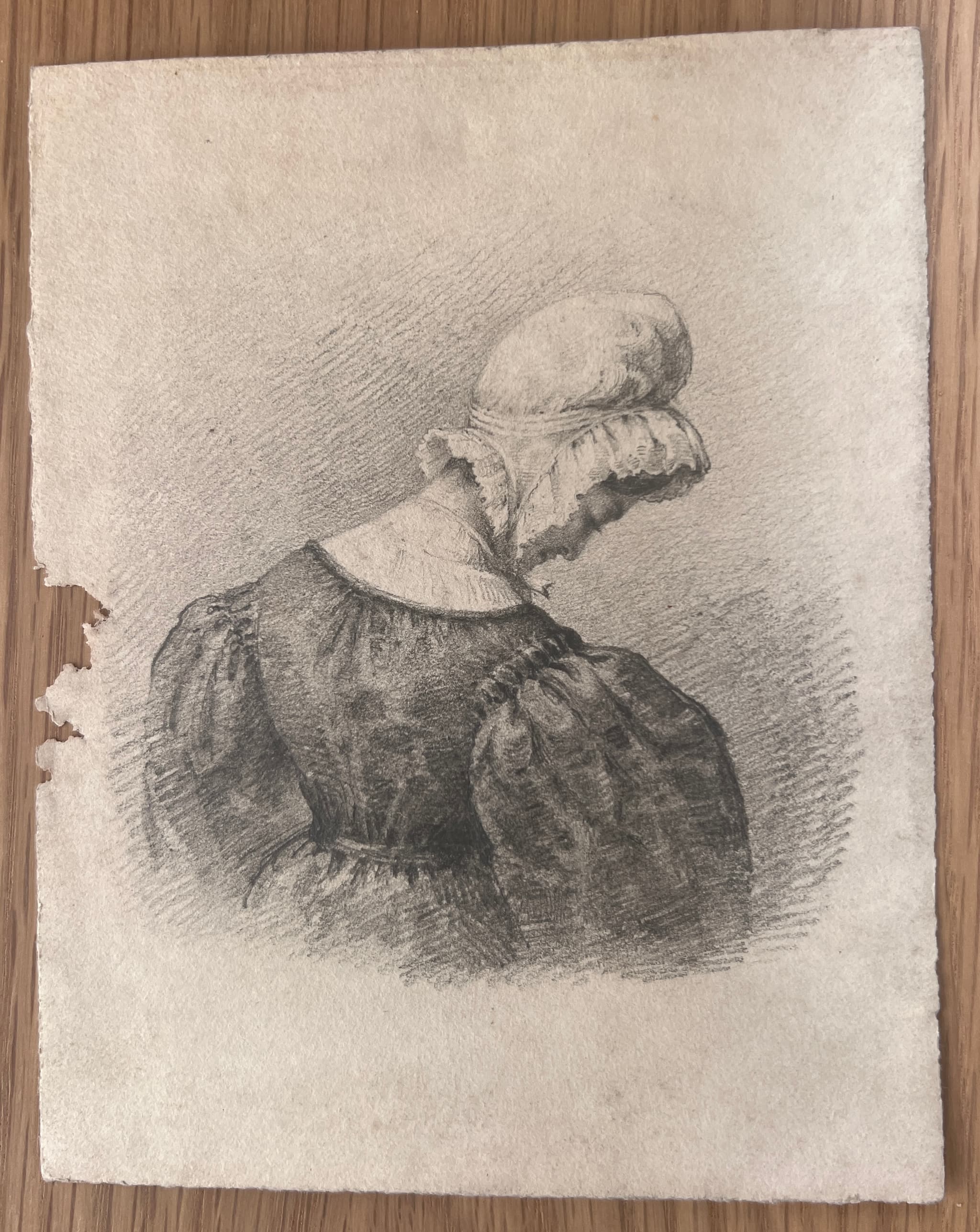 Women Portrait with Hat 19th century Drawing image 2