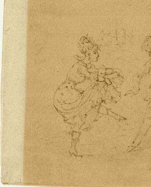 Antique Ink Drawing Original 19th century Dancing Man and Woman image 2