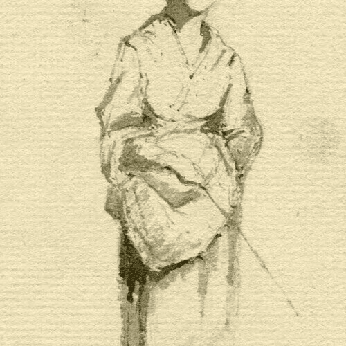 Antique Ink Original Drawing 19th century Farmer, Woman, Costume, Hat image 3