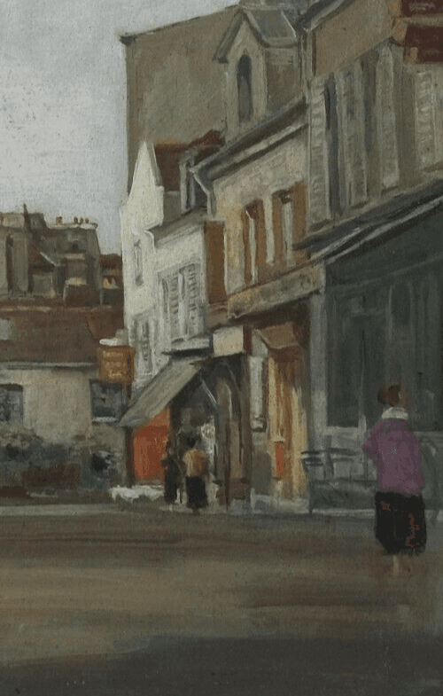 Modern Antique Original Painting Oil Inside Cityview with People Original image 2