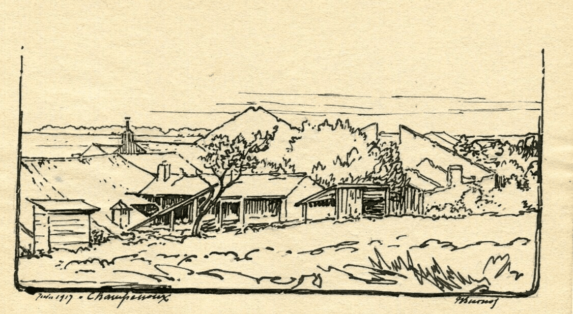 Vintage Ink Drawing Original signed Champeroux, Lorraine Landscape image 1