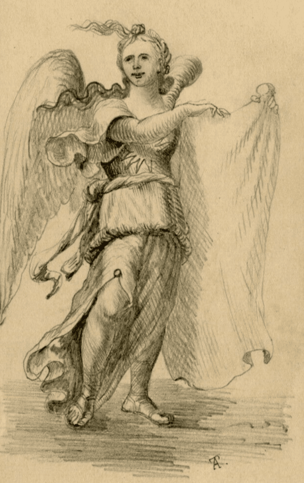 Antique Drawing Pencil Original Angel Portrait Chaumery St Marcel image 1