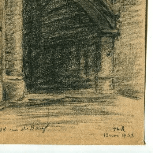 Vintage Pencil Drawing signed Architecture Staircase Fontainebleau Landscape image 3