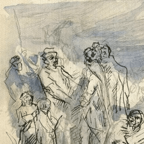 Vintage Ink Original Drawing Figures Genre Scene, Animals Artwork image 3
