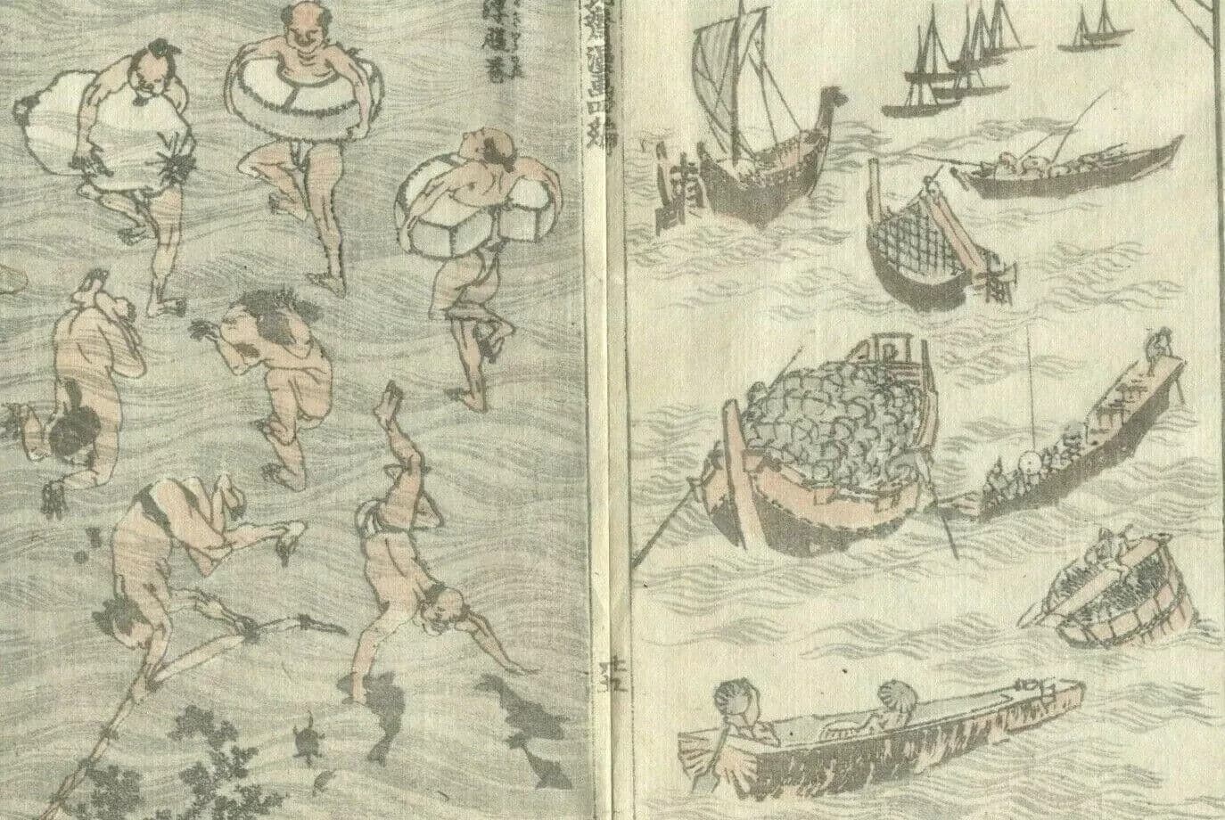 Antique Japanese WoodPrint Boats and Figures c. 1890 Asian Art Print Ukiyo-e image 6