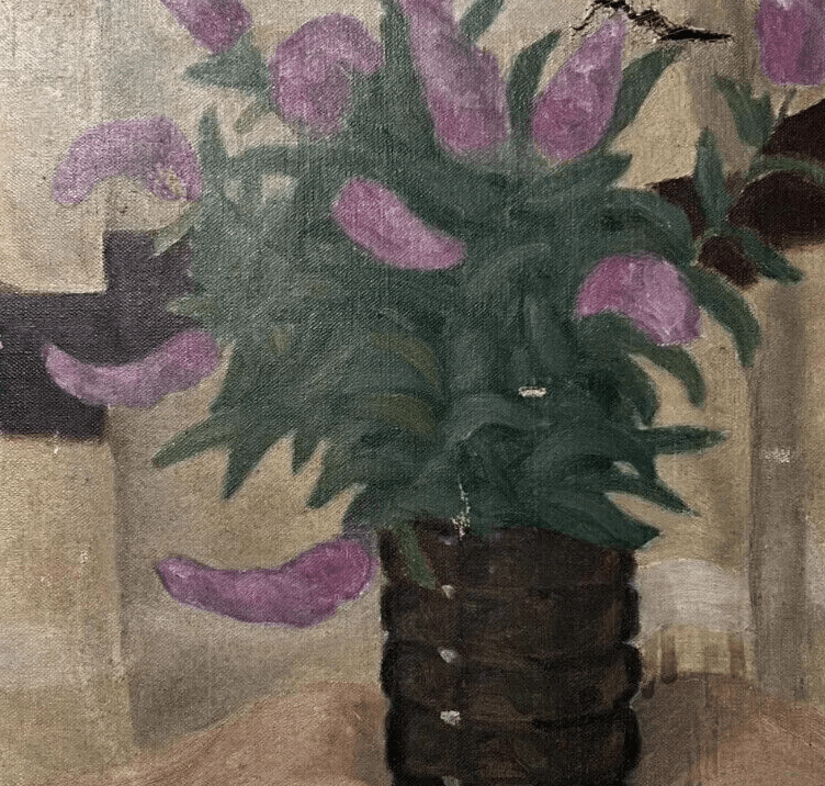 Antique Original Painting Purple Flowers Bouquet signed 1938 Floral image 4