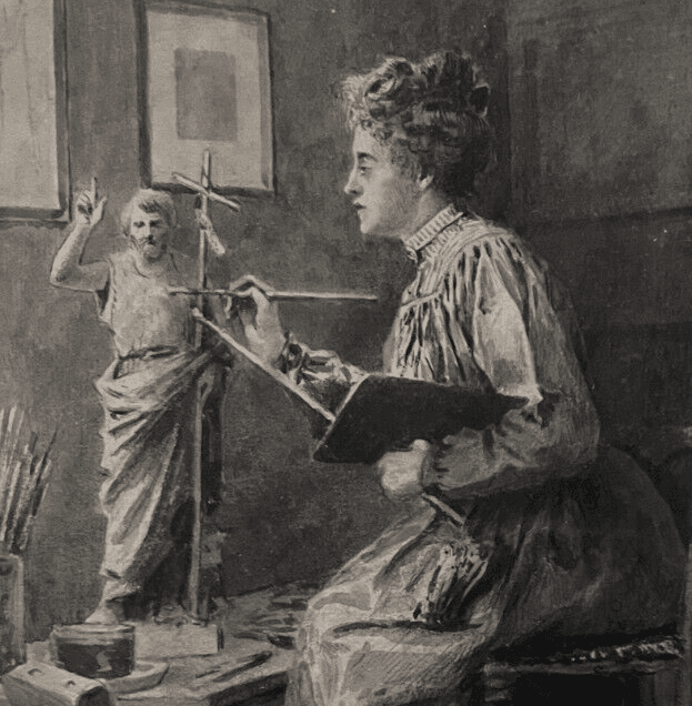 Antique Original Drawing Gustave BOURGAIN (1856-1918) Artist, Woman, Sculpture image 2