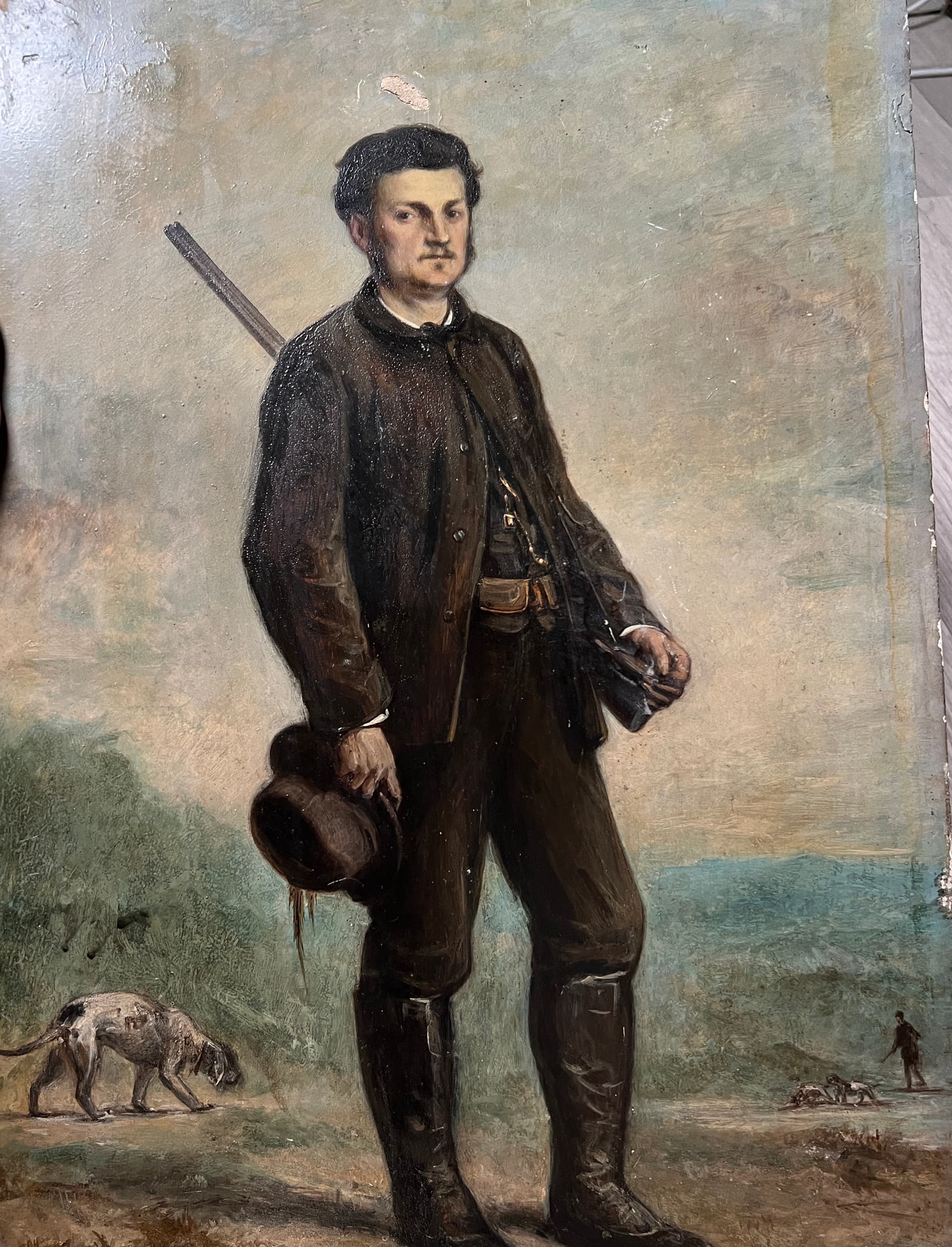 Painting by Pierre ANDRIEU (1821-1892) Man Hunter Portrait