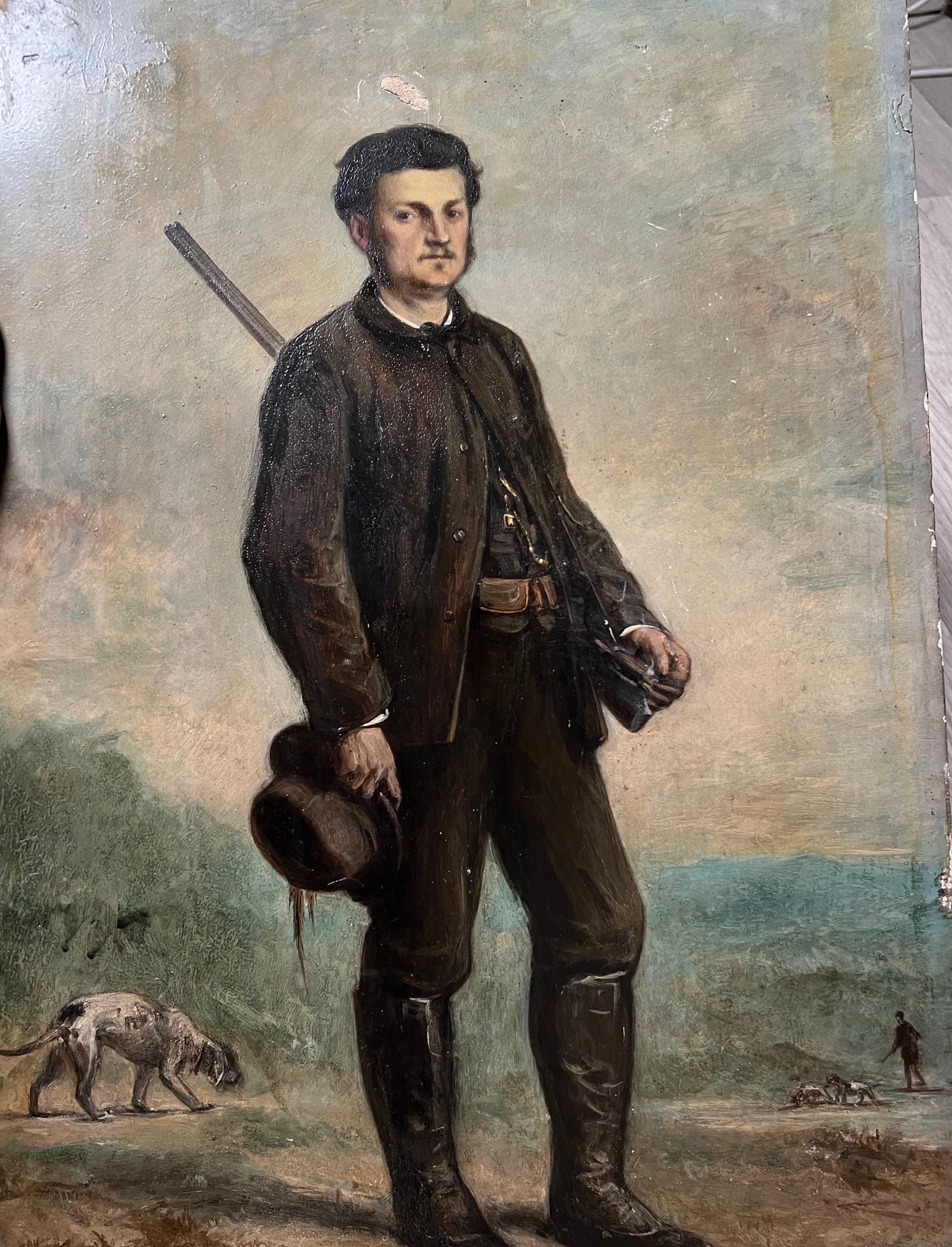 Painting by Pierre ANDRIEU (1821-1892) Man Hunter Portrait image 1