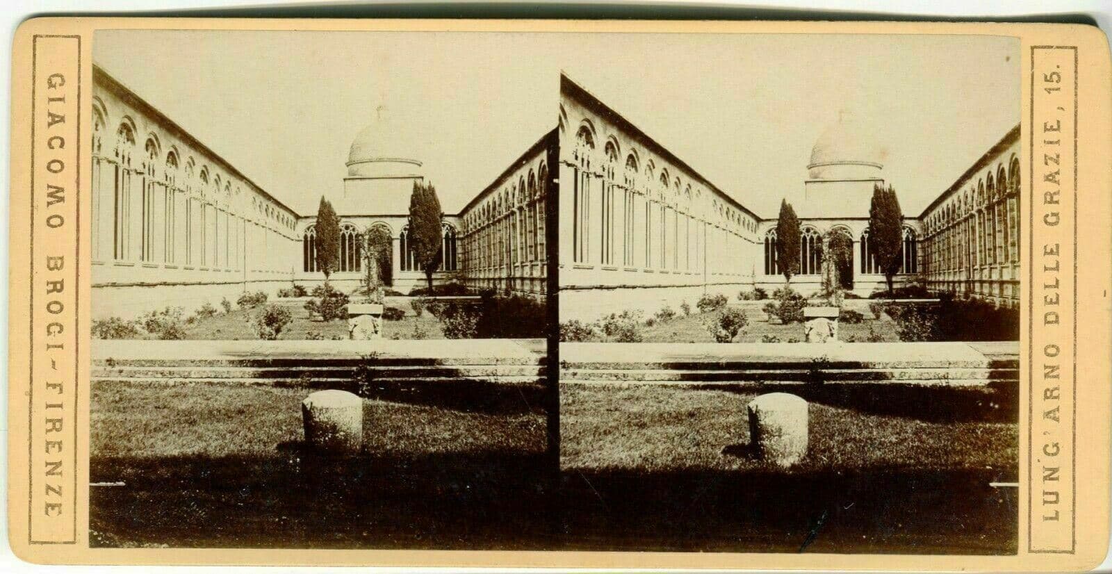 Vintage Stereoview Photo Giacomo BROGI - Pisa Area del Campo Santo c. 1870