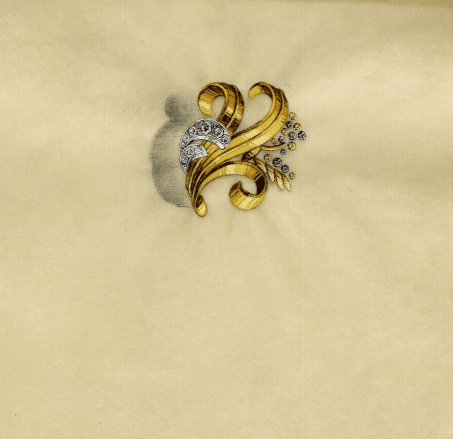 Antique Jewelry Drawing Original Art Deco Purple Diamond Stones Brooch image 5