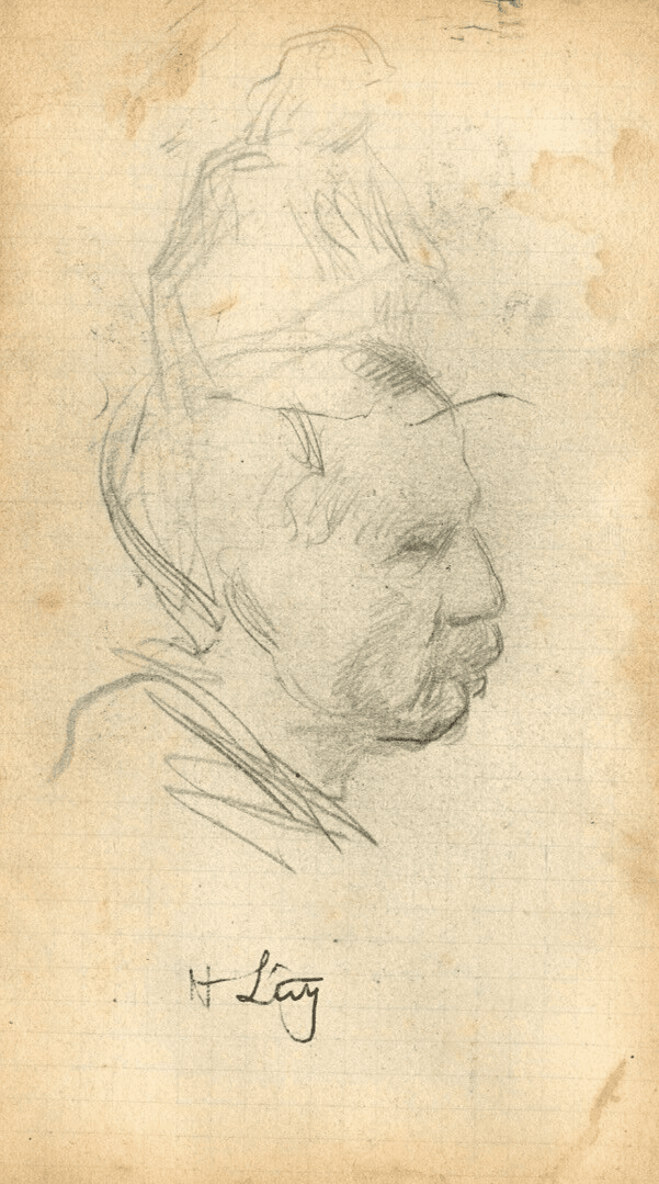 Vintage Pencil Original Drawing signed Man with Moustache Portrait image 1