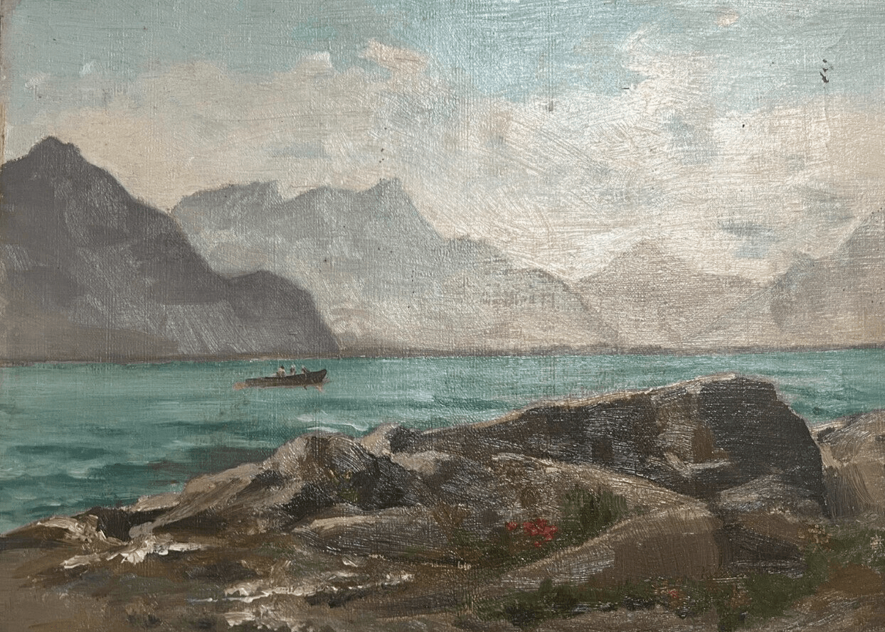 Antique Painting Original Maritime, Sea, Landscape, People, Boats signed image 1