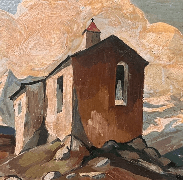 Antique Original Painting Chalet Mountain Landscape image 3