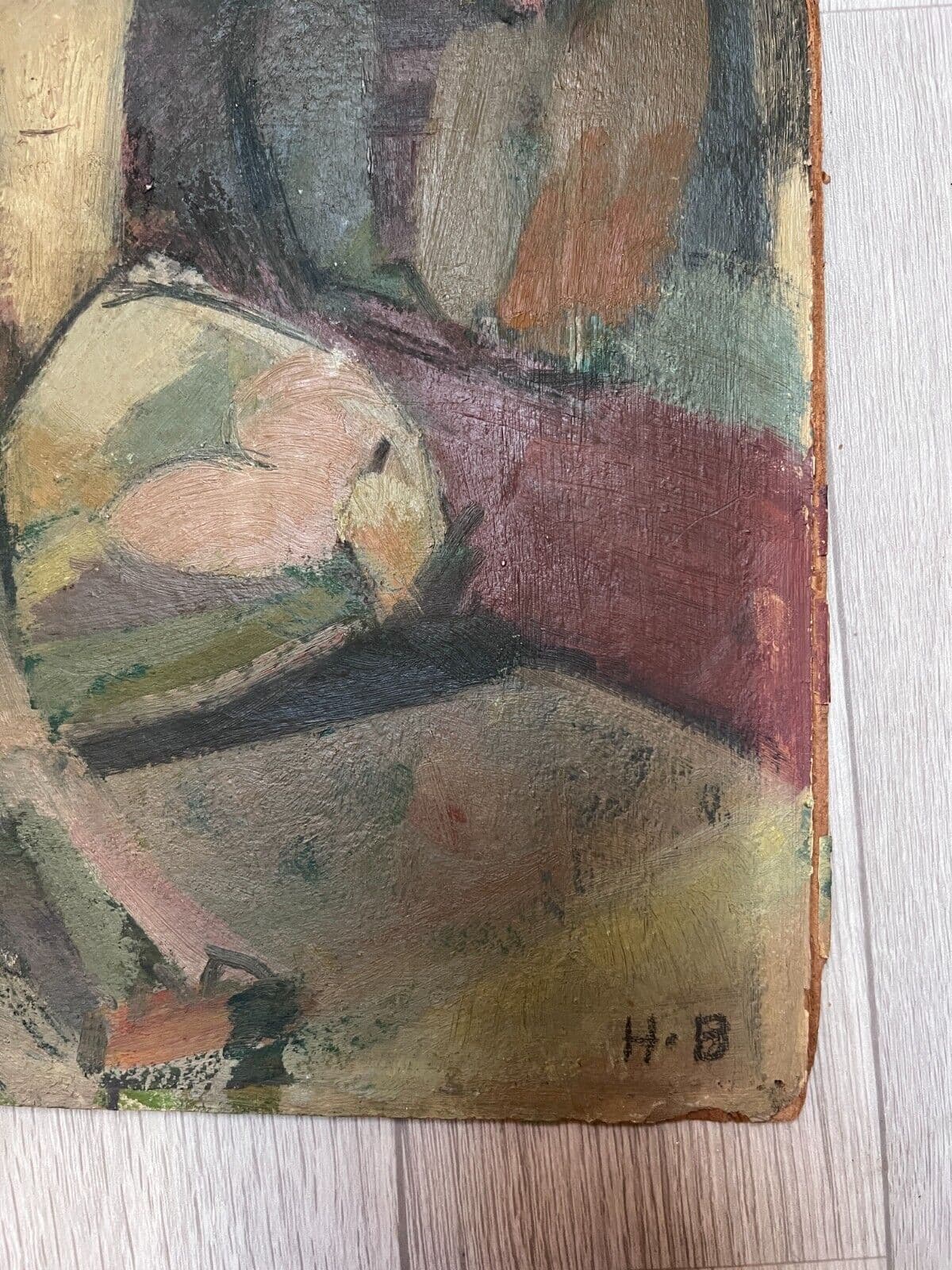 Painting signed Nude Cubist Woman Portrait image 2