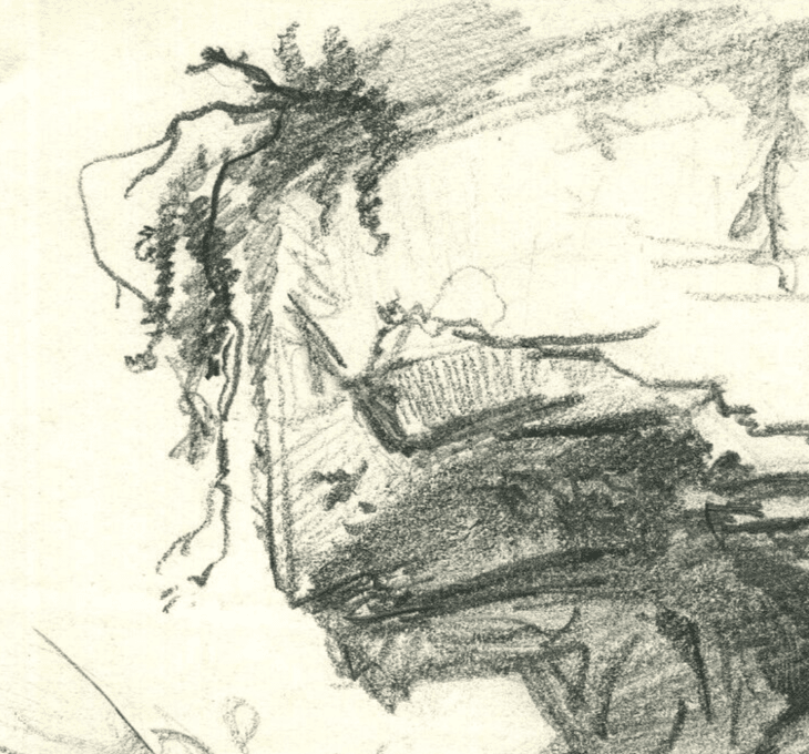 Vintage Pencil Original Drawing Sketch Mountain Rock, Nature image 2