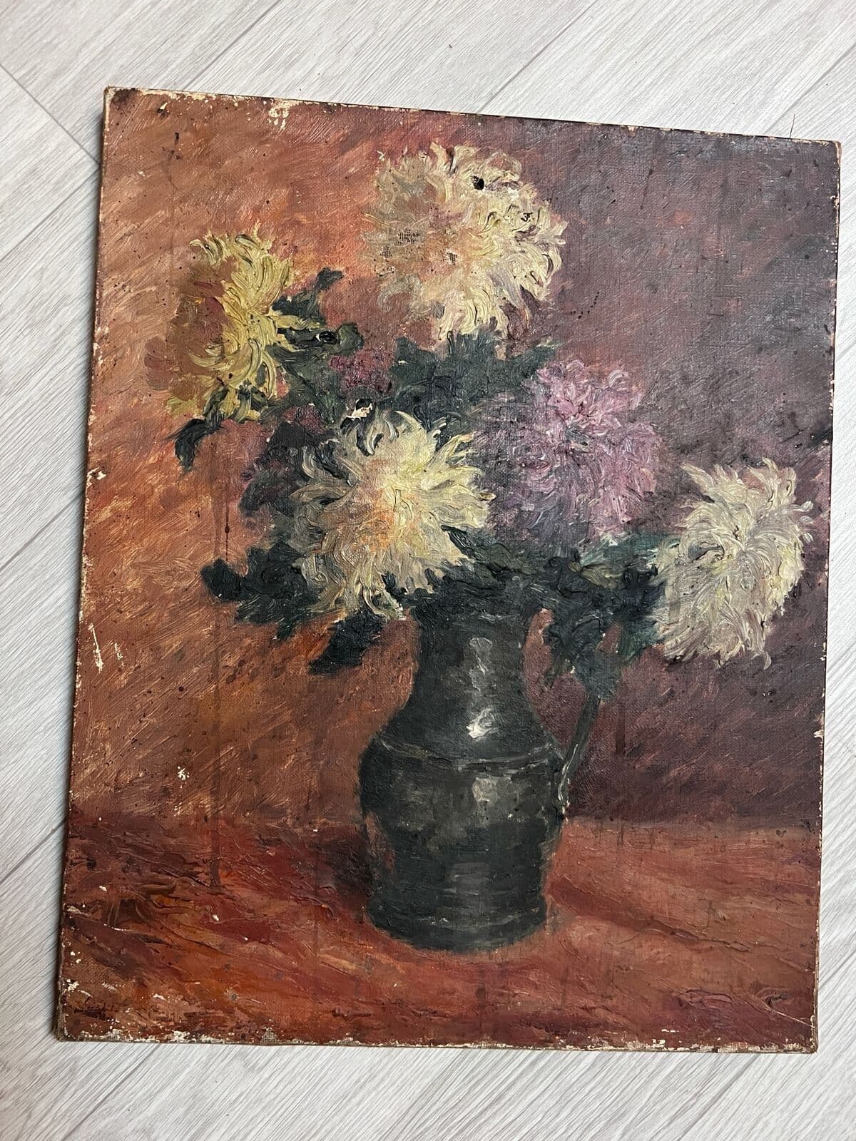 Antique Original Painting Still Life, Flowers, Vase signed image 2