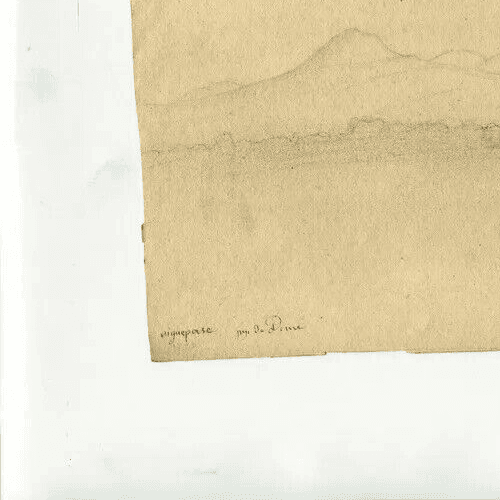 Antique Pencil Drawing 19th century of Hill Landscape, Mountain Puy de Drome image 2