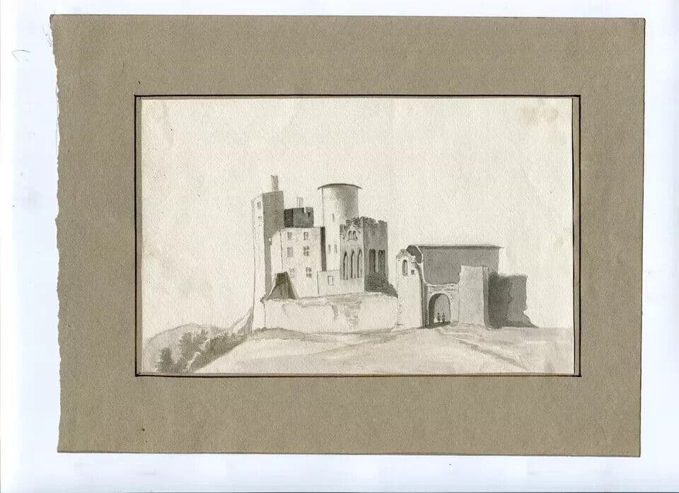 Antique Ink Drawing 0riginal 19th century Castle, Landscape, Architecture image 6