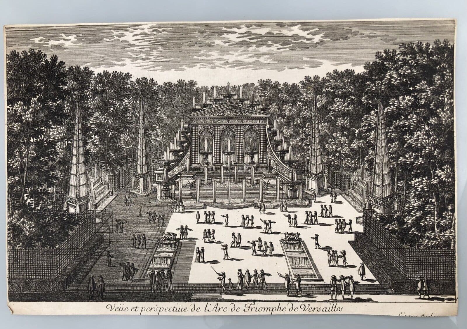 Antique Original Etching Arc de Triomphe, Versailles, Garden, Architecture image 8