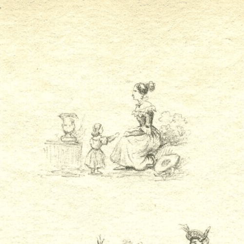 Antique Pencil Drawing Original 19th century Musketeer, Harp, Caricatures image 2