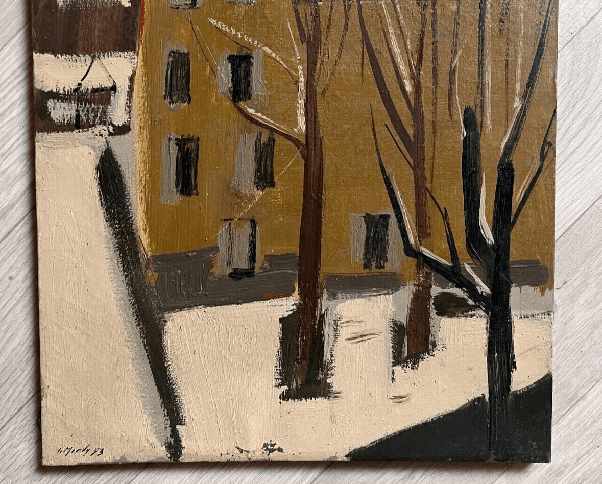 Antique Original Painting Cityview, Street, House, Tree, Landscape signed image 3