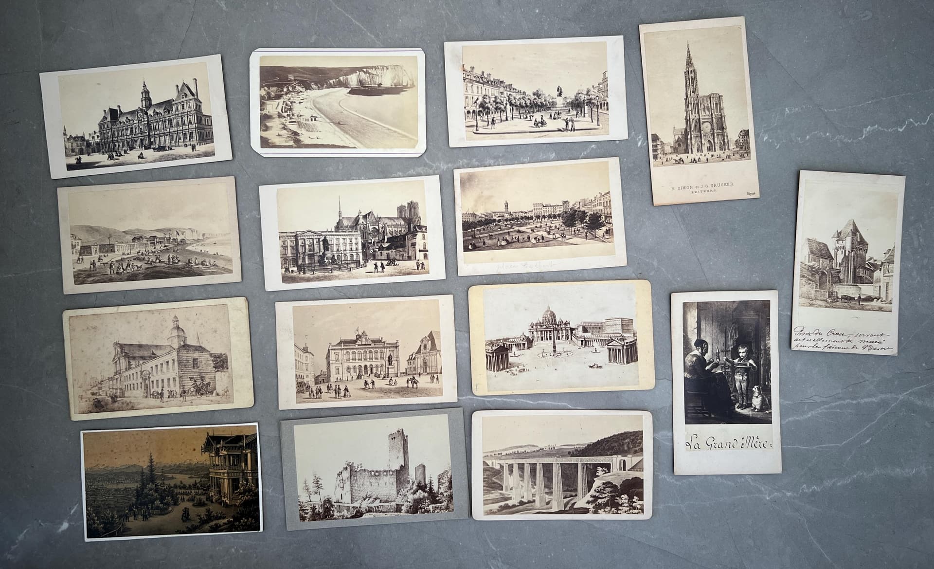 Antique Architectural Photo Cards Set - Historical Buildings, Landscapes, and