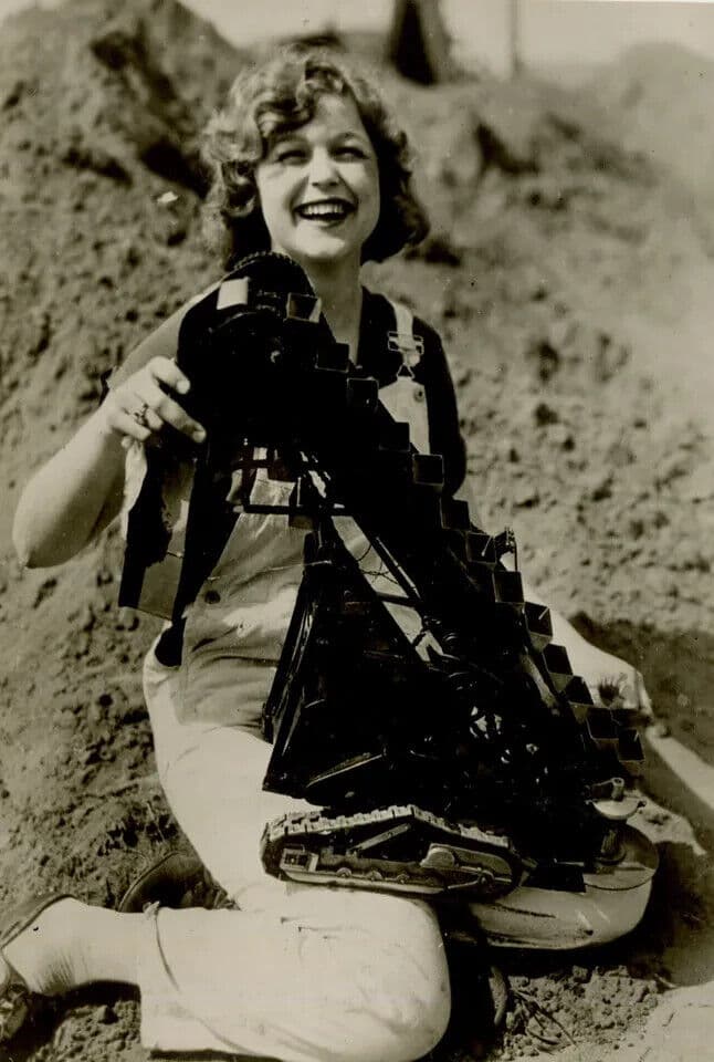 Vintage Photography Original Woman with Sand Digging Machine 1920