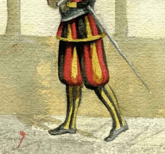 Antique Original Drawing Costume, Man, Italy, Religious, Vatican, Guard image 4