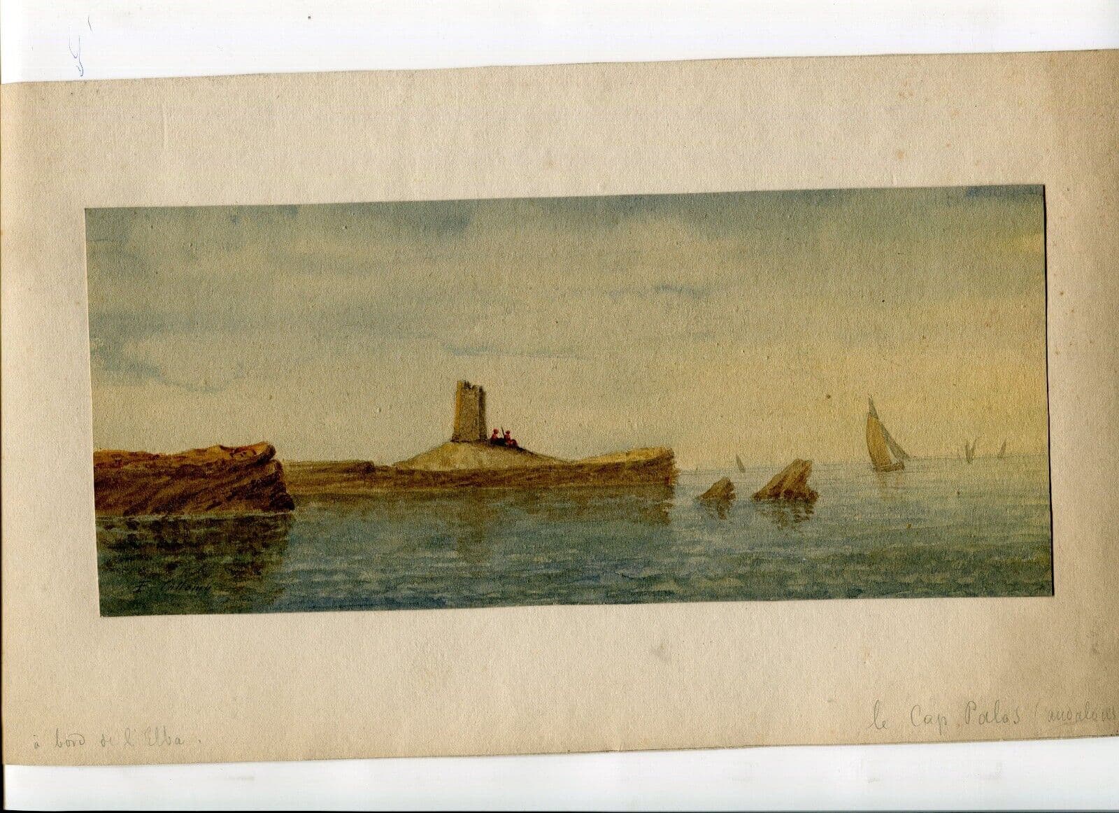 Antique Drawing signed Collomb Landscape Cape Palos, Andalusia, Spain image 4