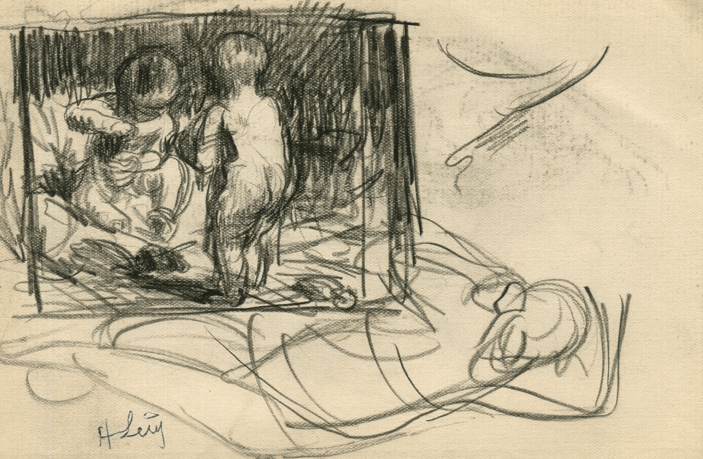 Vintage Pencil Drawing Original signed Putti and Sketches