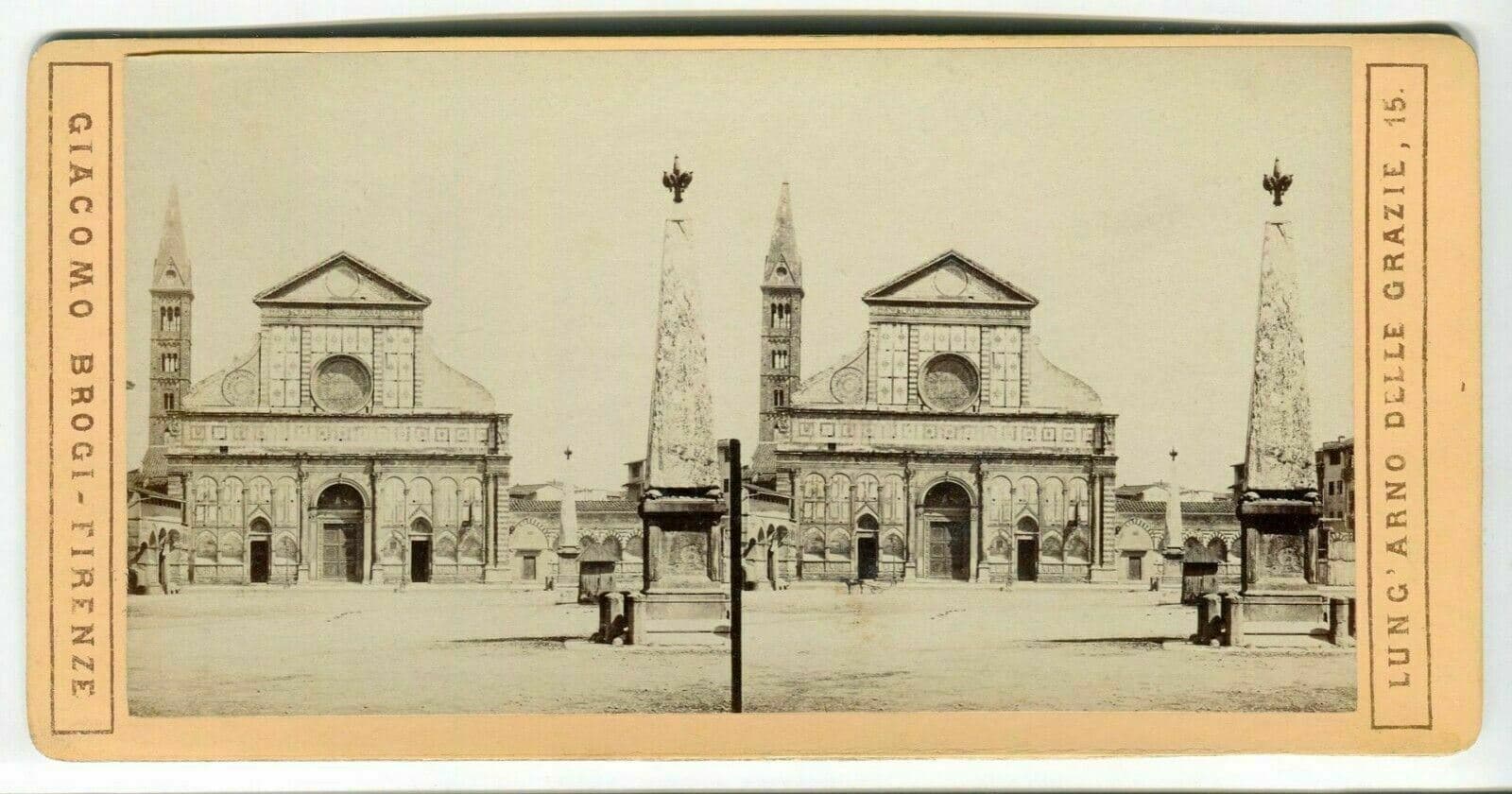 Vintage Stereoview Giacomo BROGI - Florence Chiesa di S.Maria Novella c. 1870