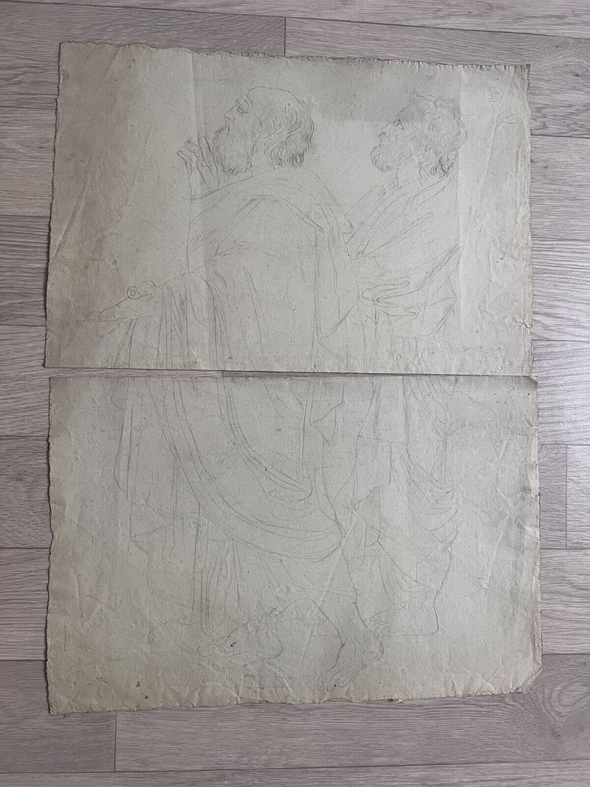 Antique Drawing Original Men, People, Religious, Bible 19th century image 6