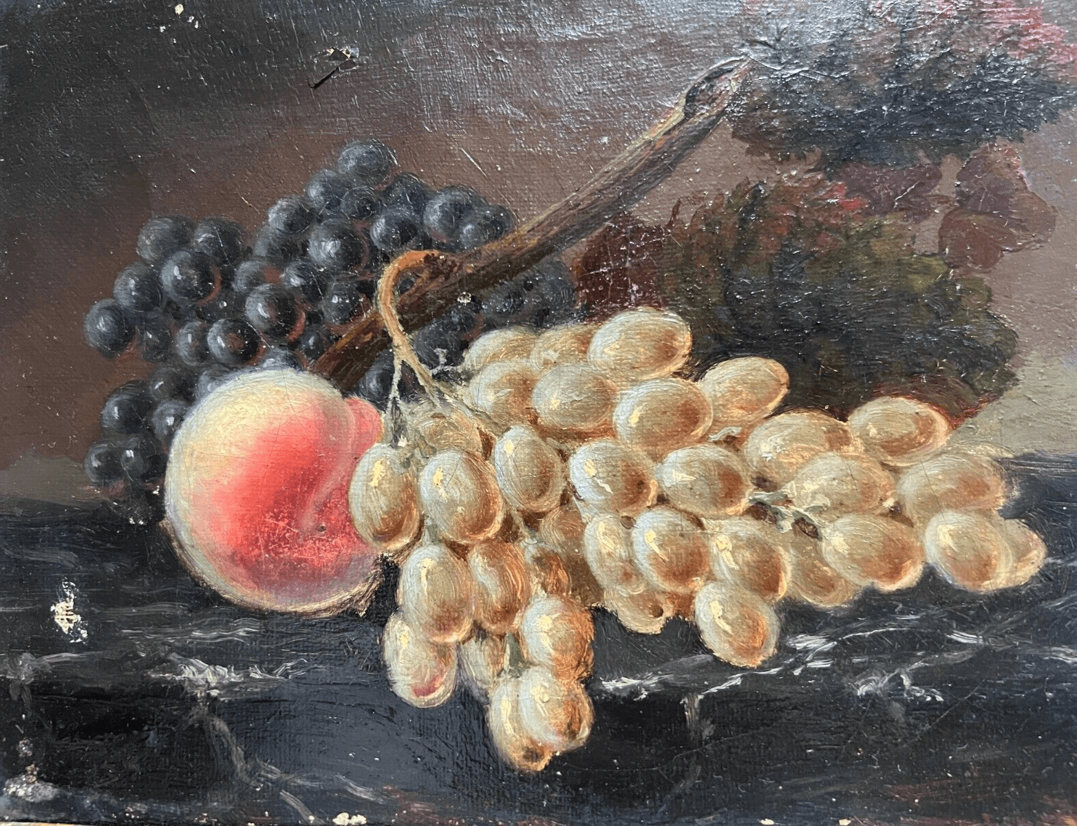Antique Painting Original Stil Life, Flowers, Floral, Fruits, Grapes, Peach