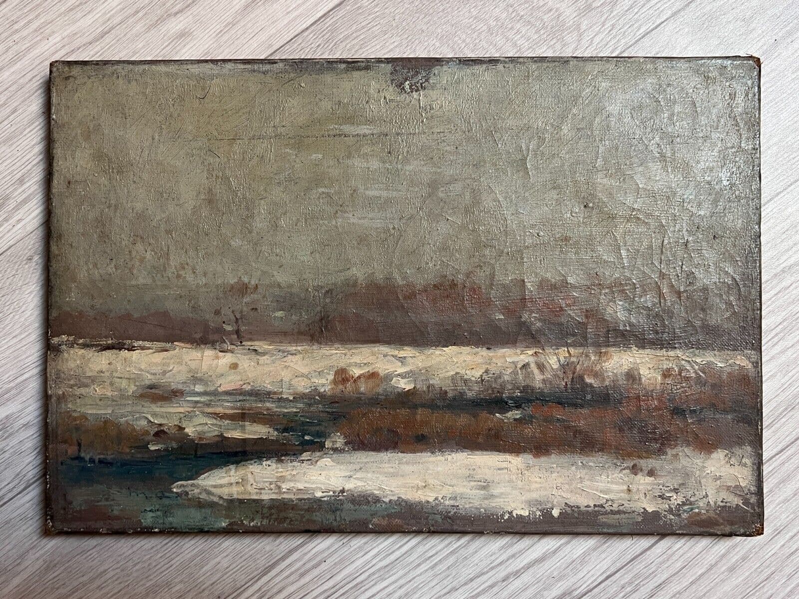 Antique Original Painting Seaview, Seaside, Sea, Nature, Winter 19th century image 5