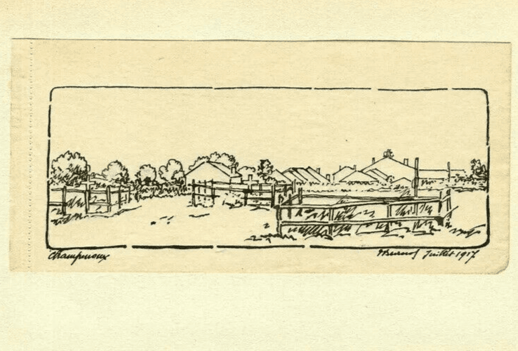 Vintage Ink Drawing signed Landscape Field Champeroux 1917 image 4