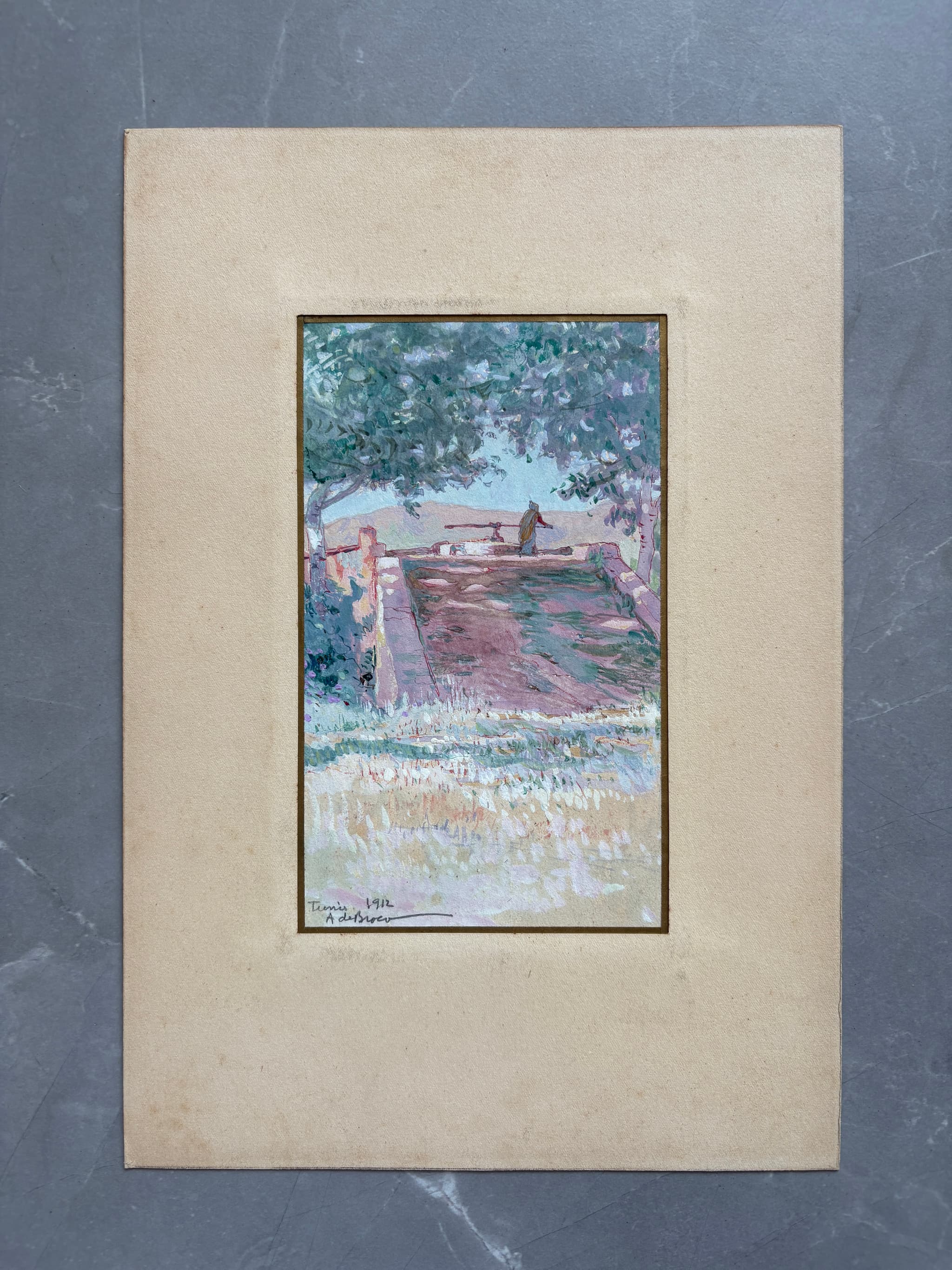 Antique Original Painting signed Landscape, Tunisia, Man image 4