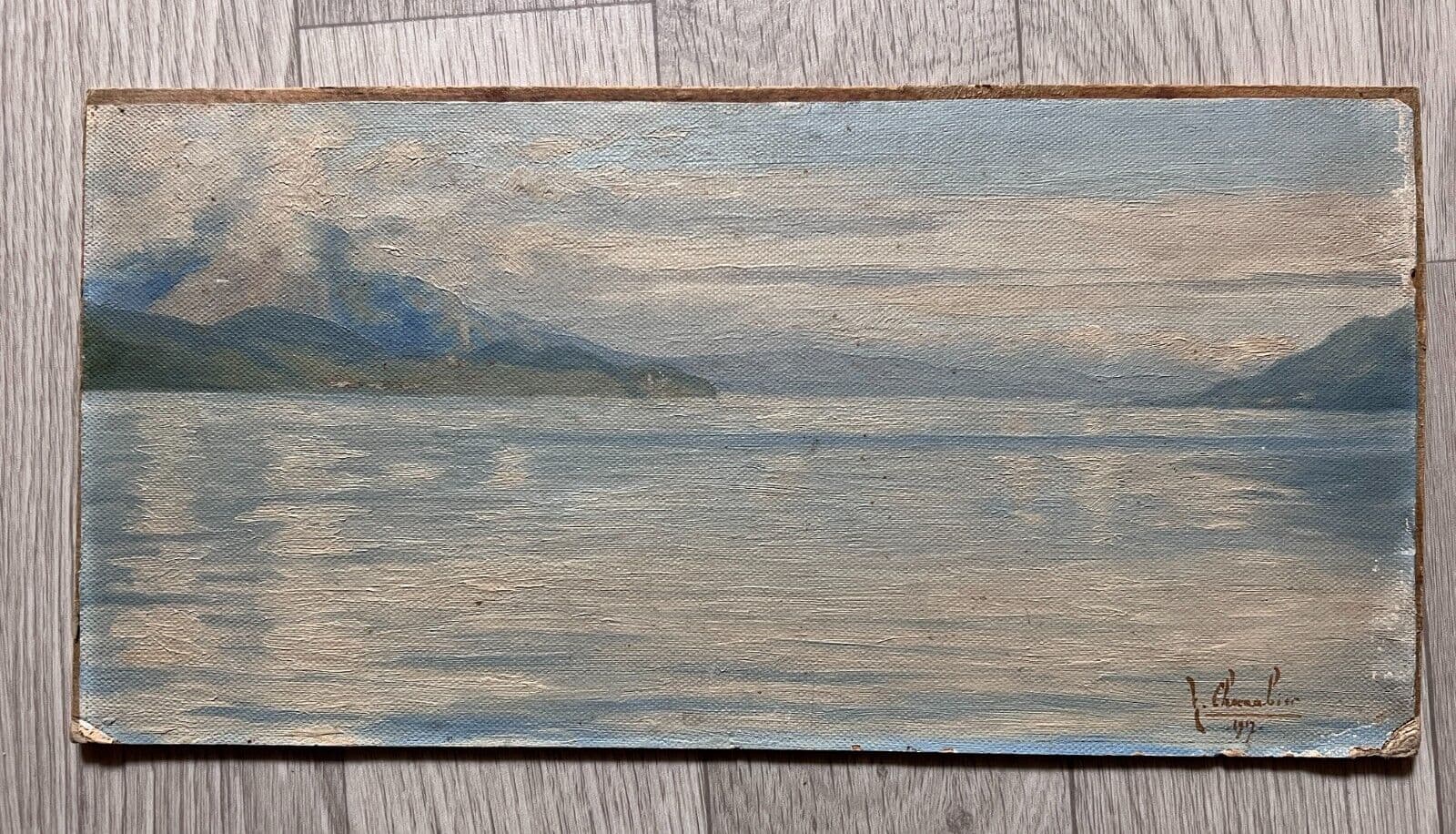 Antique Original Painting Maritime Landscape , Seaview, Mountain, Interlakes image 6