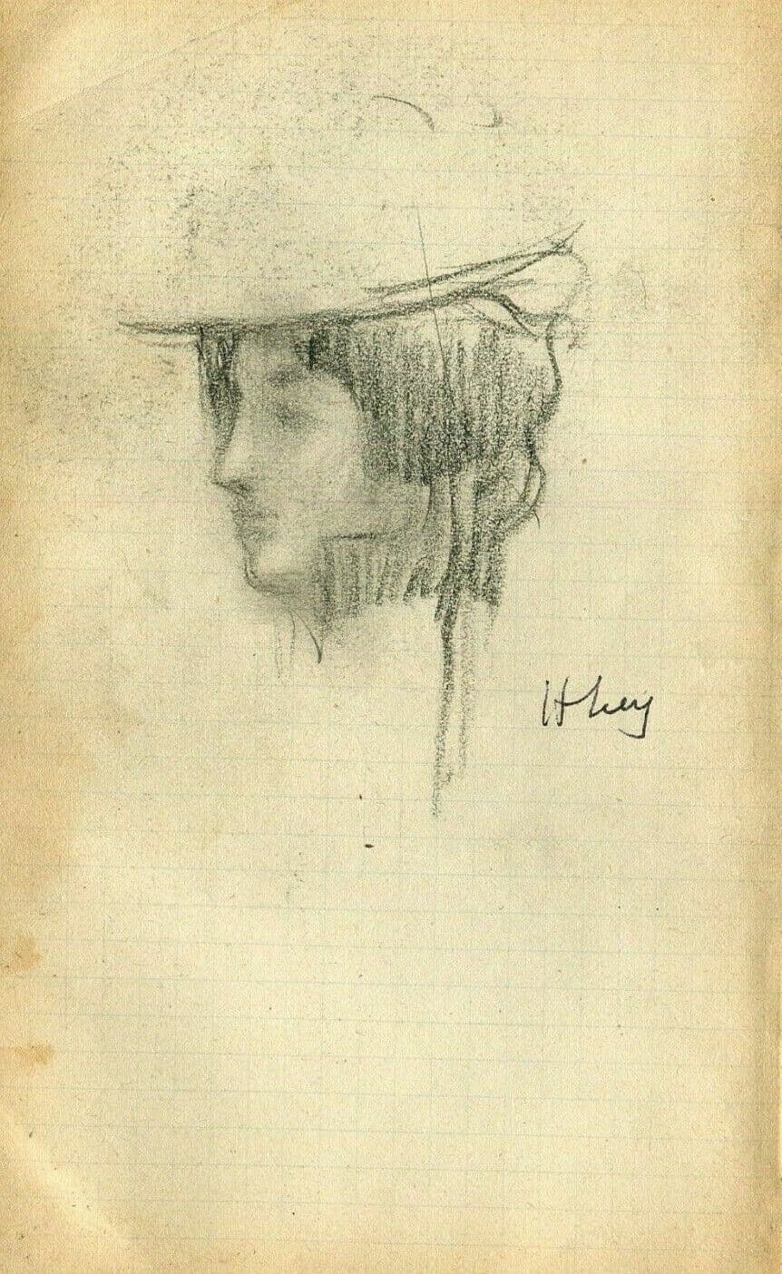 Drawing Signed Profile of an Elegant Woman with Hat image 1