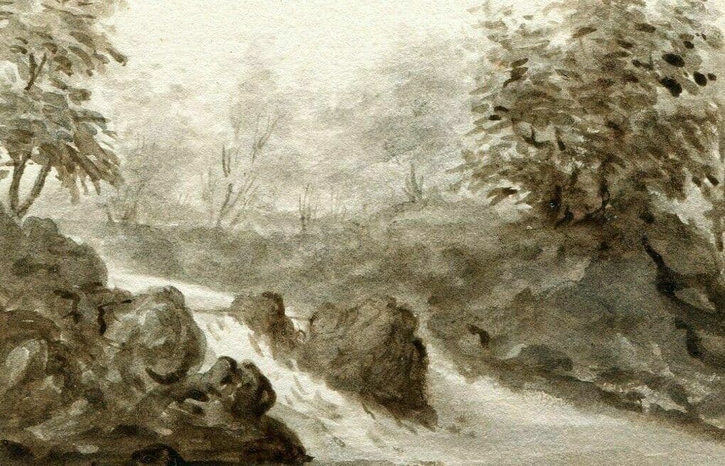 Drawing Landscape River and Rocks