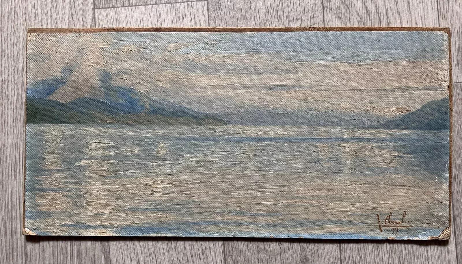 Antique Original Painting Maritime Landscape , Seaview, Mountain, Interlakes image 2