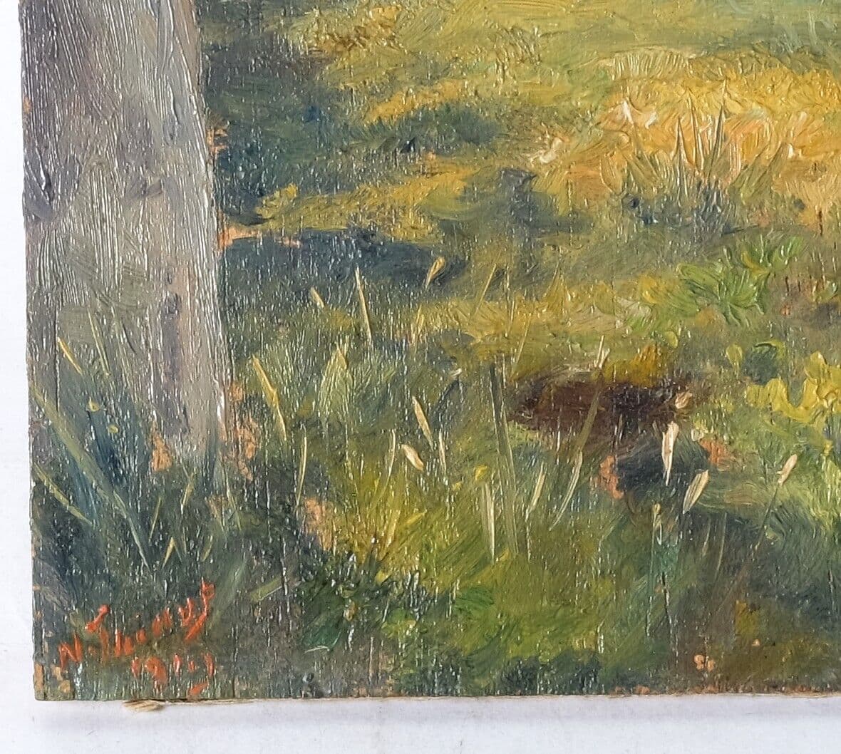 Antique Oil Original Painting Landscape, Village, Countryside Fields image 4