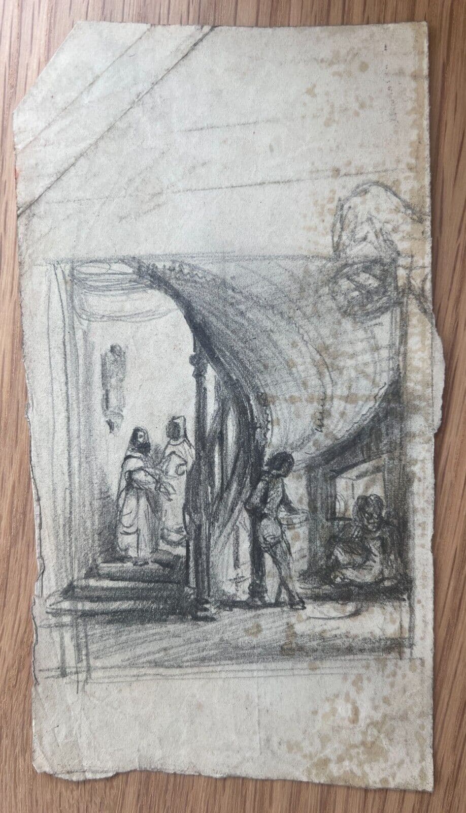 Antique Original Drawing People, Life Scene, Sketch 19th century image 4