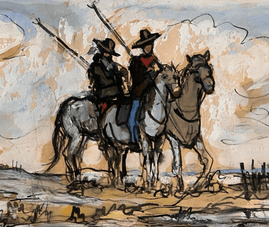 Vintag Original Signed Drawing Joseph HURARD (1887-1956) Men Portrait, Horses