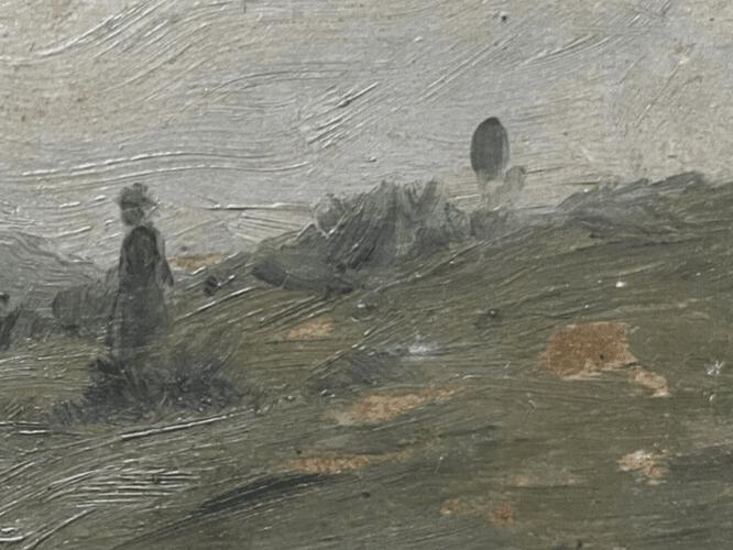 Antique Painting Original Maritime, Sea, Landscape, People, Boats signed image 3