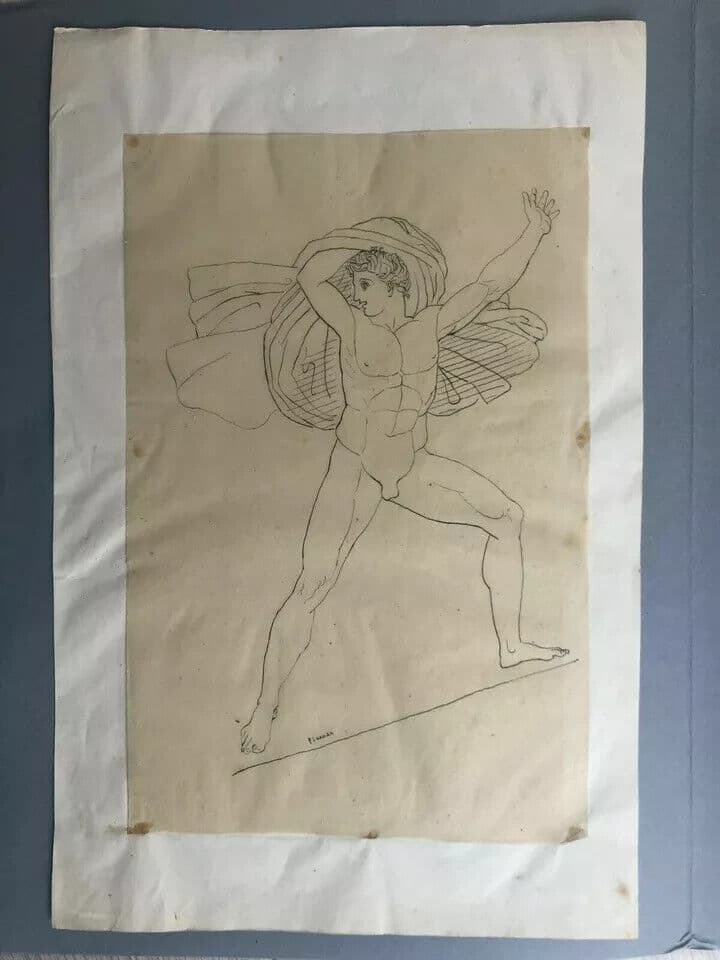 Vintage Pencil Drawing Man and Characters in the Antique after Flaxman image 3