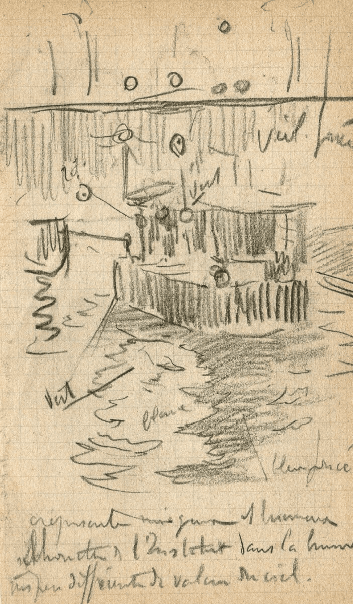 Vintage Pencil Original Drawing of a Boat on a River