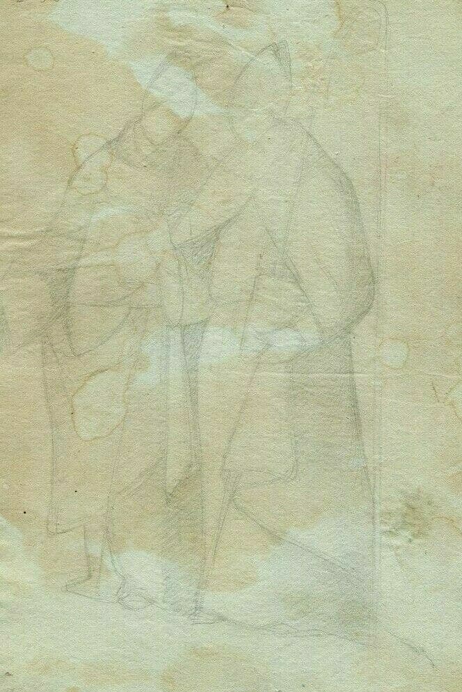 Antique Pencil Drawing 19th century Religious Orthodox Priests Portrait