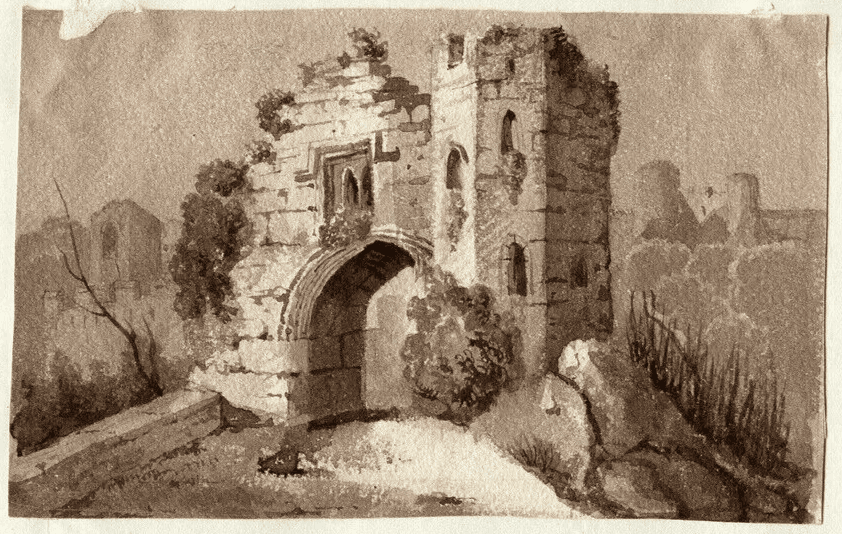 Antique Ink Original Drawing 19th century Ruins Landscape, House image 5